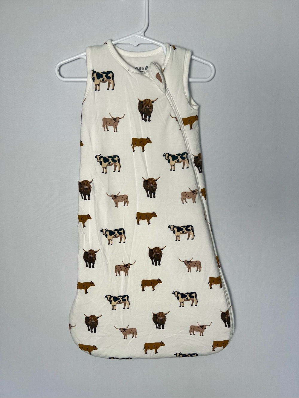 Kyte Baby Moo Cow Bamboo Sleep Bag 1.0 TOG XS 7-13lbs Quilted White Sleepsack